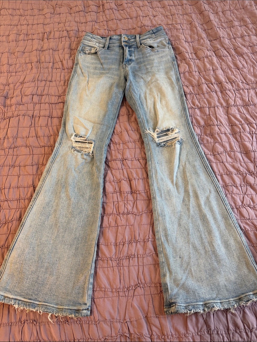 Flying Monkey Light Blue Distressed Flare Jeans